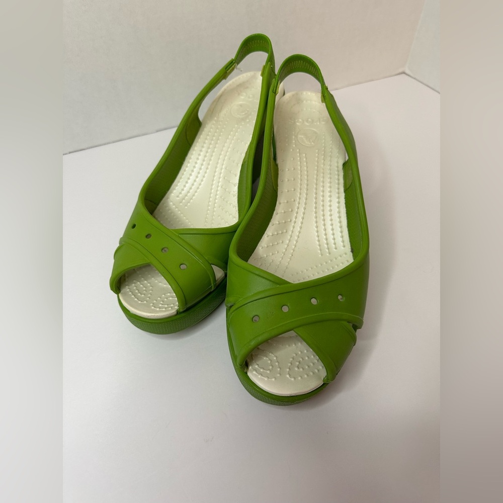CROCS Vibrant Green Slingback Wedges EUC Size 10